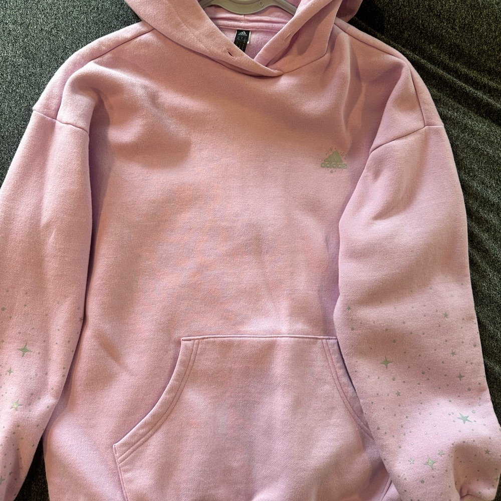 Pink adidas hoodie with pockets and star detail